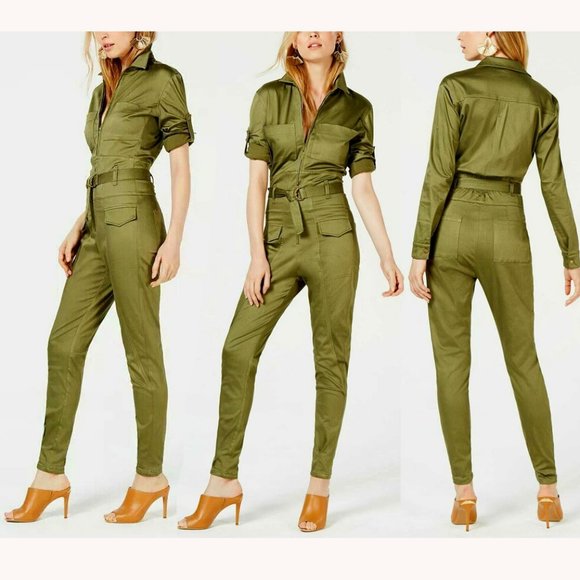 💥EDGY CHIC💥TENZ CVLT CONVERTIBLE SLEEVE ZIP-UP UTILITY JUMPSUIT in ARMY GREEN - Picture 1 of 16